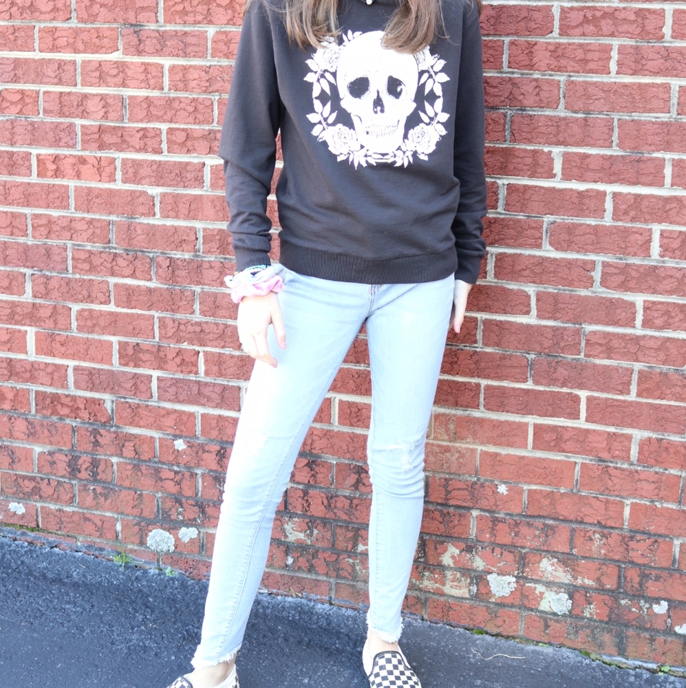 H&M Divided Long Sleeve Skull & Flowers Top Small